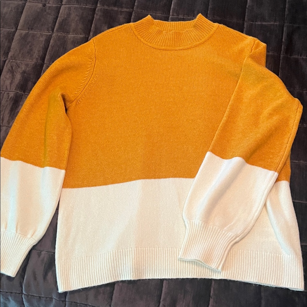 Michael Kors Mustard and Cream Colorblock Sweater
